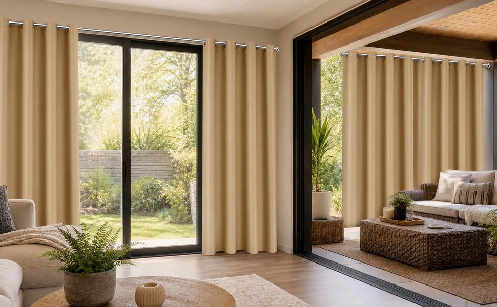 Beige curtains in an outdoor living setting