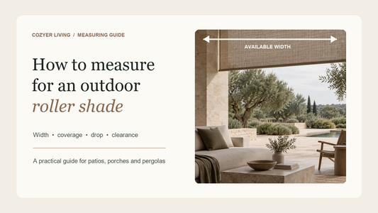 How to measure for an outdoor roller shade — width, coverage, drop, and clearance guide