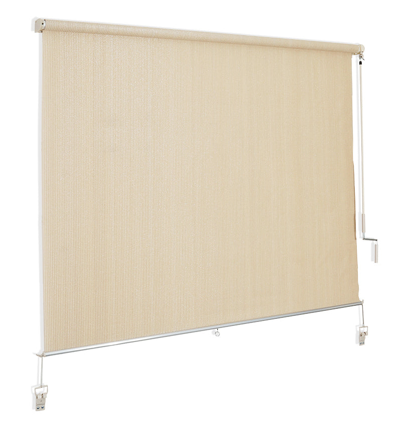 COOLAND Cordless Crank Operated Child Safe Roller Outdoor/Exterior Solar Sun Shade/Patio Blinds for Patio Lawn Garden  Pergola Porch,Cabana,Gazebo,Dock Home UV Protection,96"Wx 72"L Beige