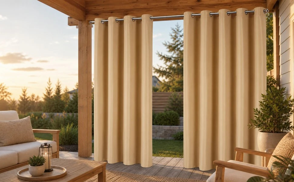 Beige two-panel outdoor curtains