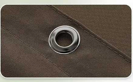 Brown gazebo curtain metal eyelet detail