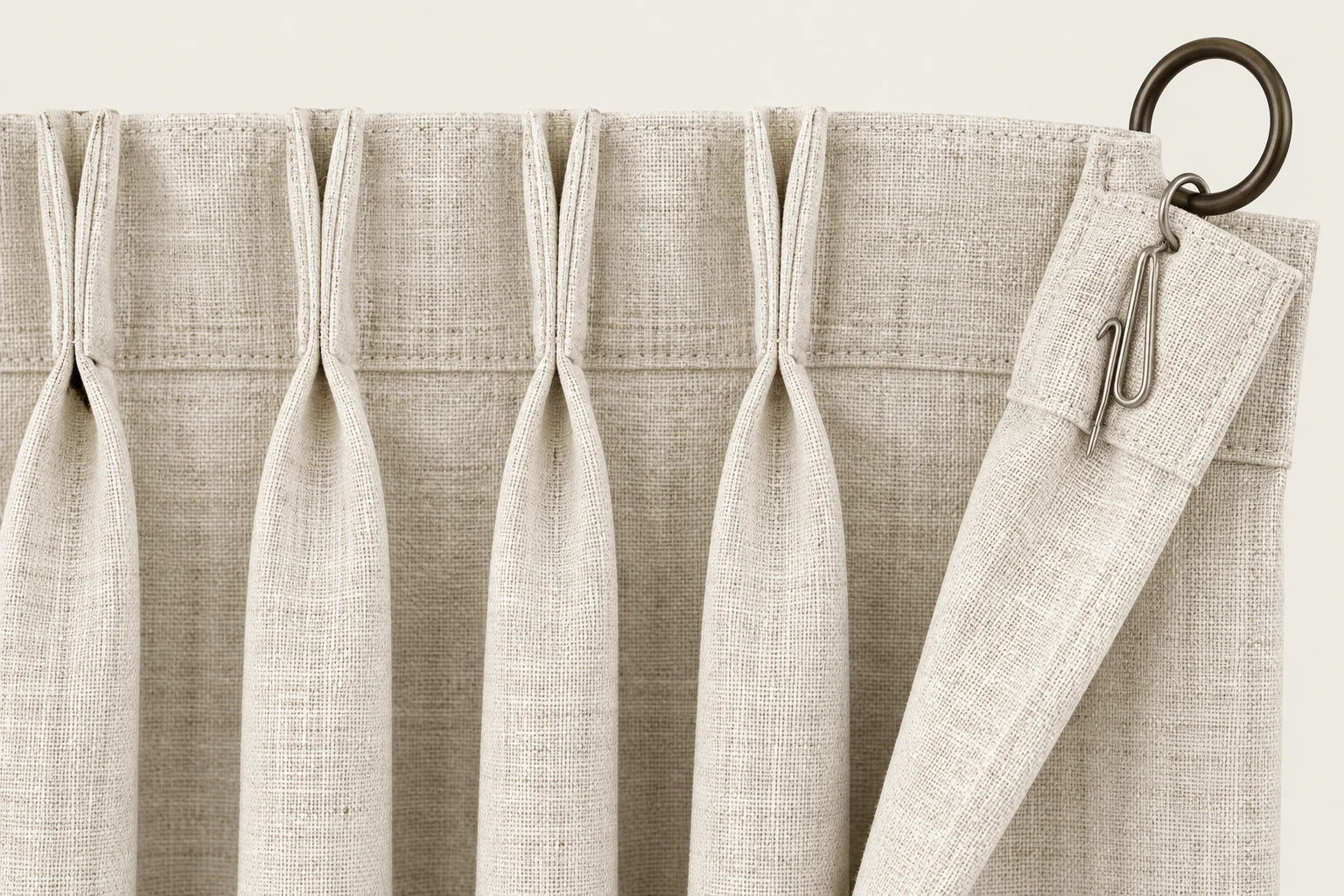 Pinch pleat and curtain hook construction