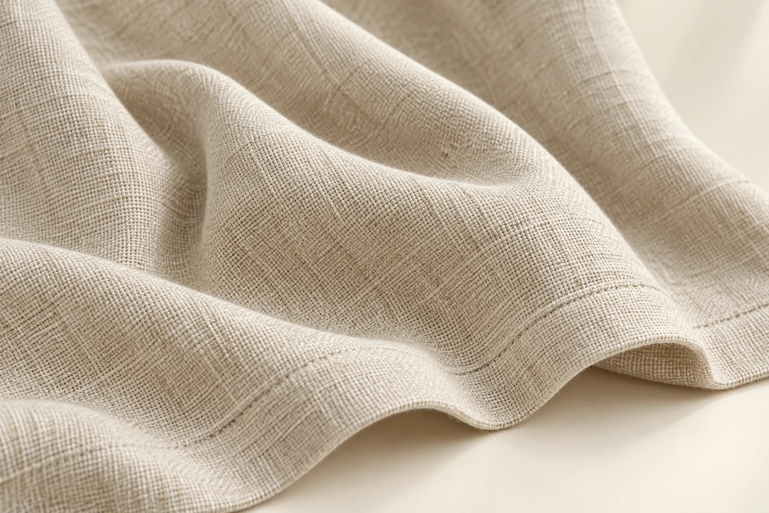 Light oatmeal linen-blend weave close-up