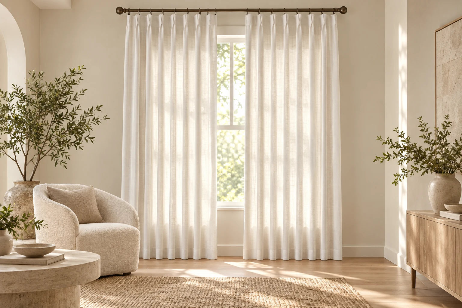 Natural light-filtering linen-blend pinch pleat curtains
