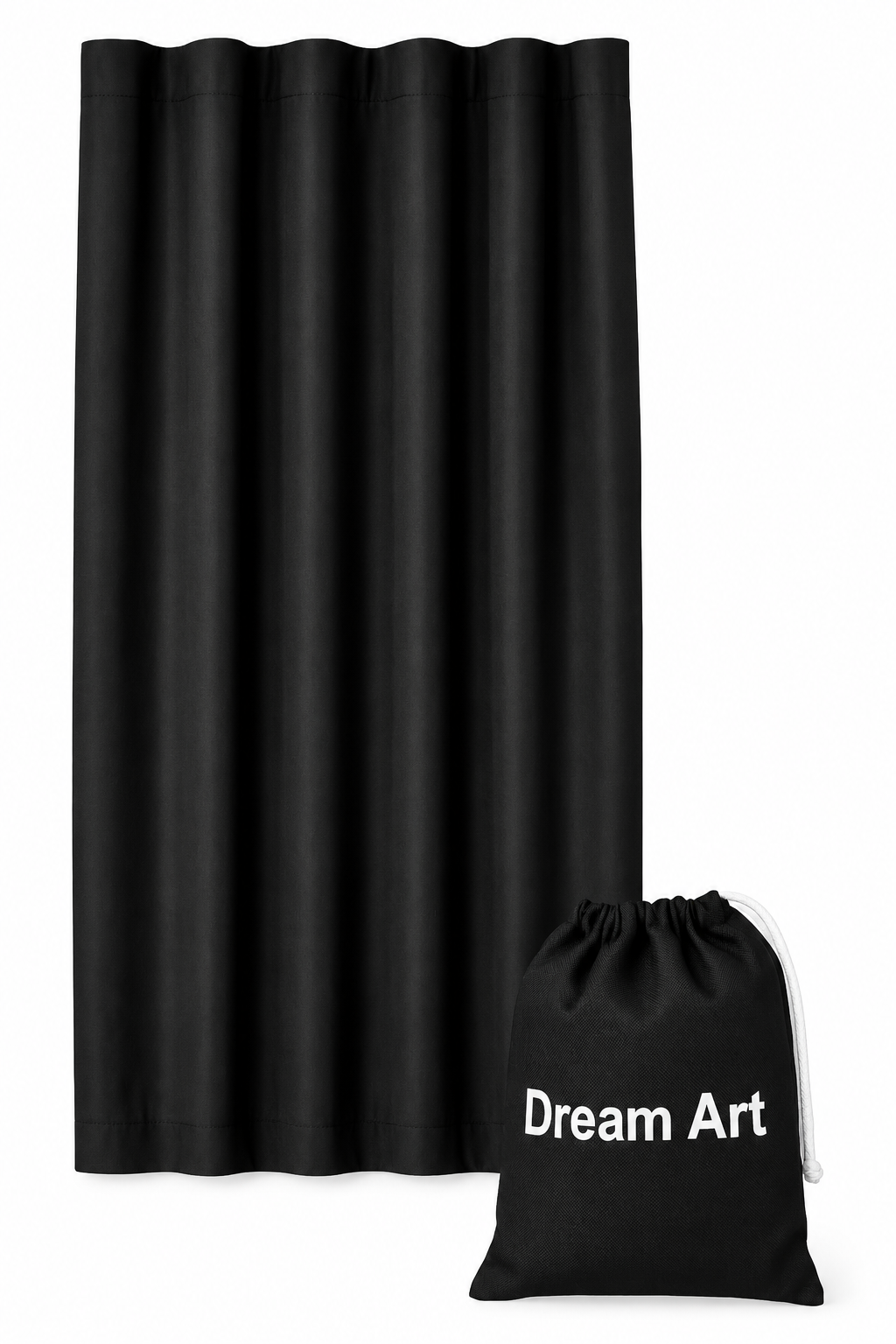 Black portable blackout curtain with Dream Art drawstring pouch